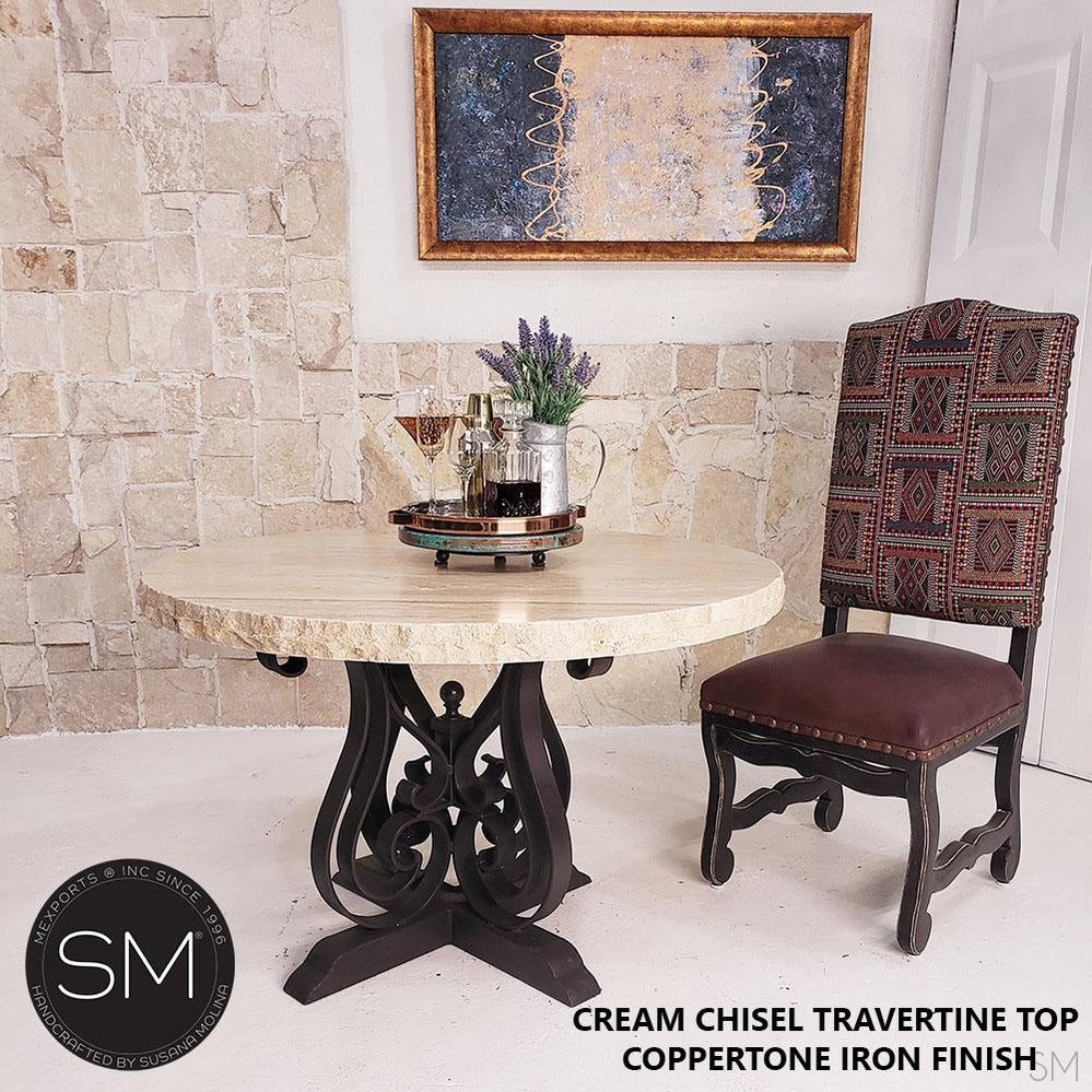 Mexports by Susana Molina 48" Cream Travertine Chisel Edge Sumptuous Dining Room Table