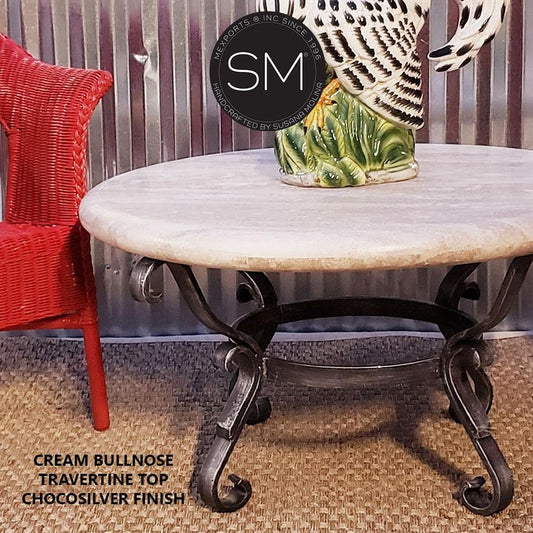 Mexports by Susana Molina 48" Cream Travertine Top Bullnose Edge Exotic Round Coffee Table