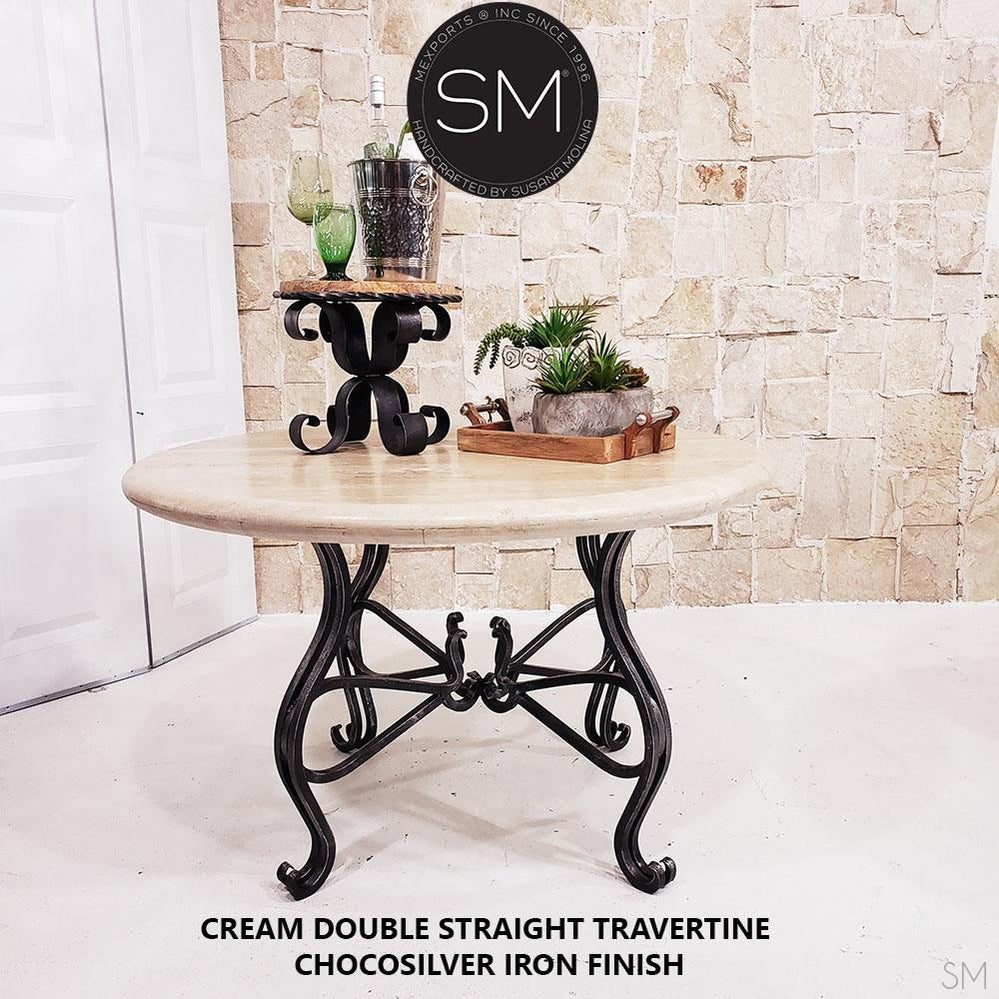 Mexports by Susana Molina 48" Cream Travertine Top Bullnose Edge Round Dining Table