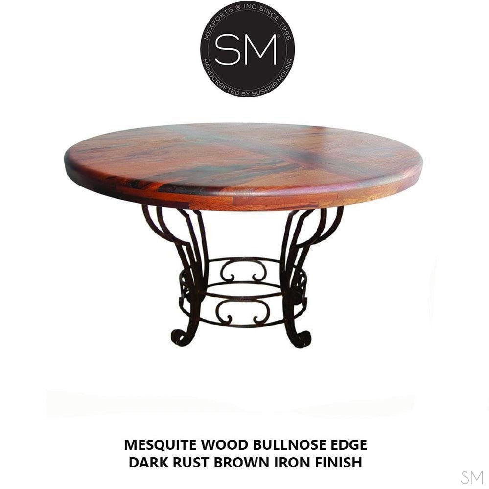 Mexports by Susana Molina 48" Mesquite Wood Bullnose Edge Gold Citrine Inlay Luxury Round Dining Table