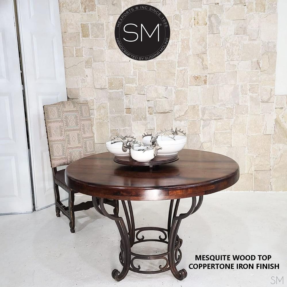 Mexports by Susana Molina 48" Mesquite Wood Bullnose Edge No Inlay Luxury Round Dining Table