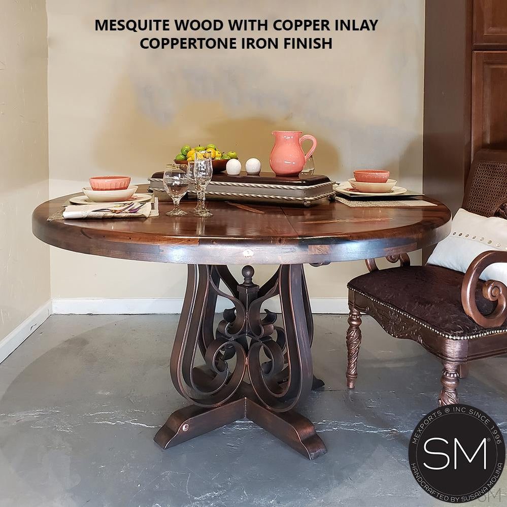 Mexports by Susana Molina 48" Mesquite Wood No Inlay With Nailheads Luxurious Round Dining Table