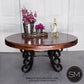 Mexports by Susana Molina 48" Mesquite Wood Top No Inlay With Nailheads on Edge Round Coffee Table With Wrought Iron Base