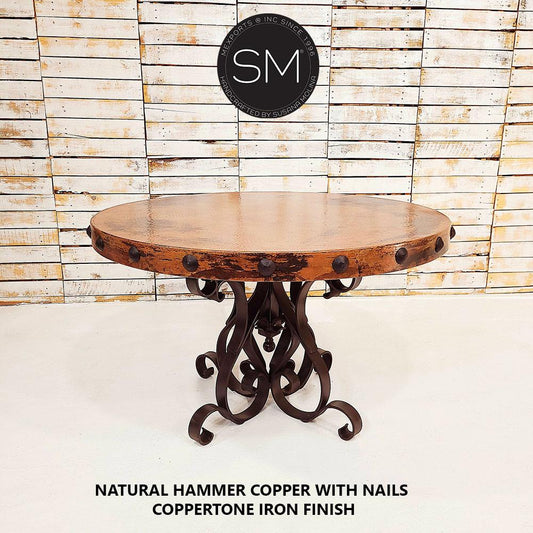 Mexports by Susana Molina 48" Natural Hammer Copper With Nailheads on Edge Round Dining Table