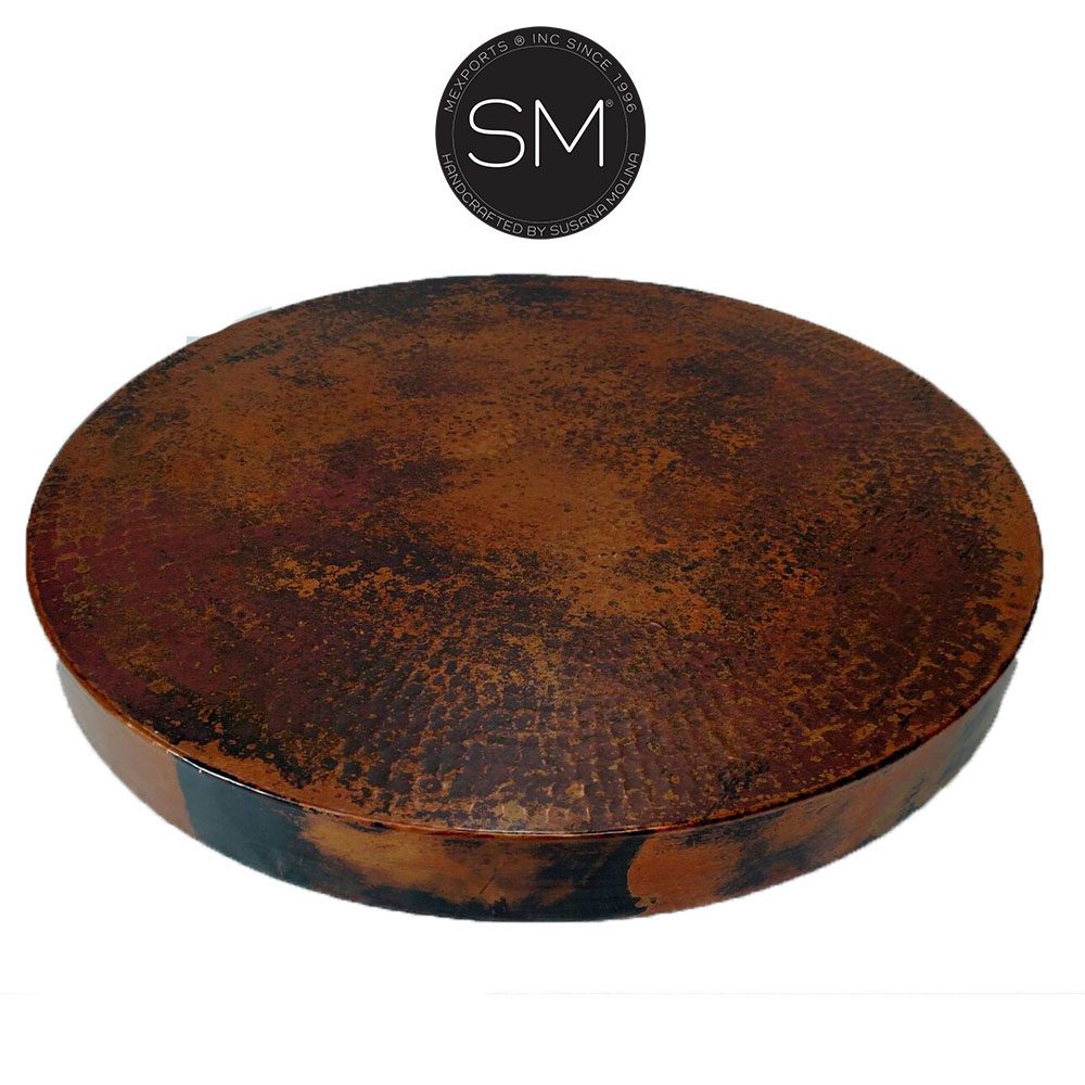 Mexports by Susana Molina 48" Natural Hammered Copper Luxury Round Dining Table With Flat Wrought Iron Base