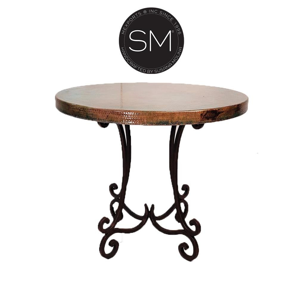 Mexports by Susana Molina 48" Natural Hammered Copper Top Luxury Round Pub Table
