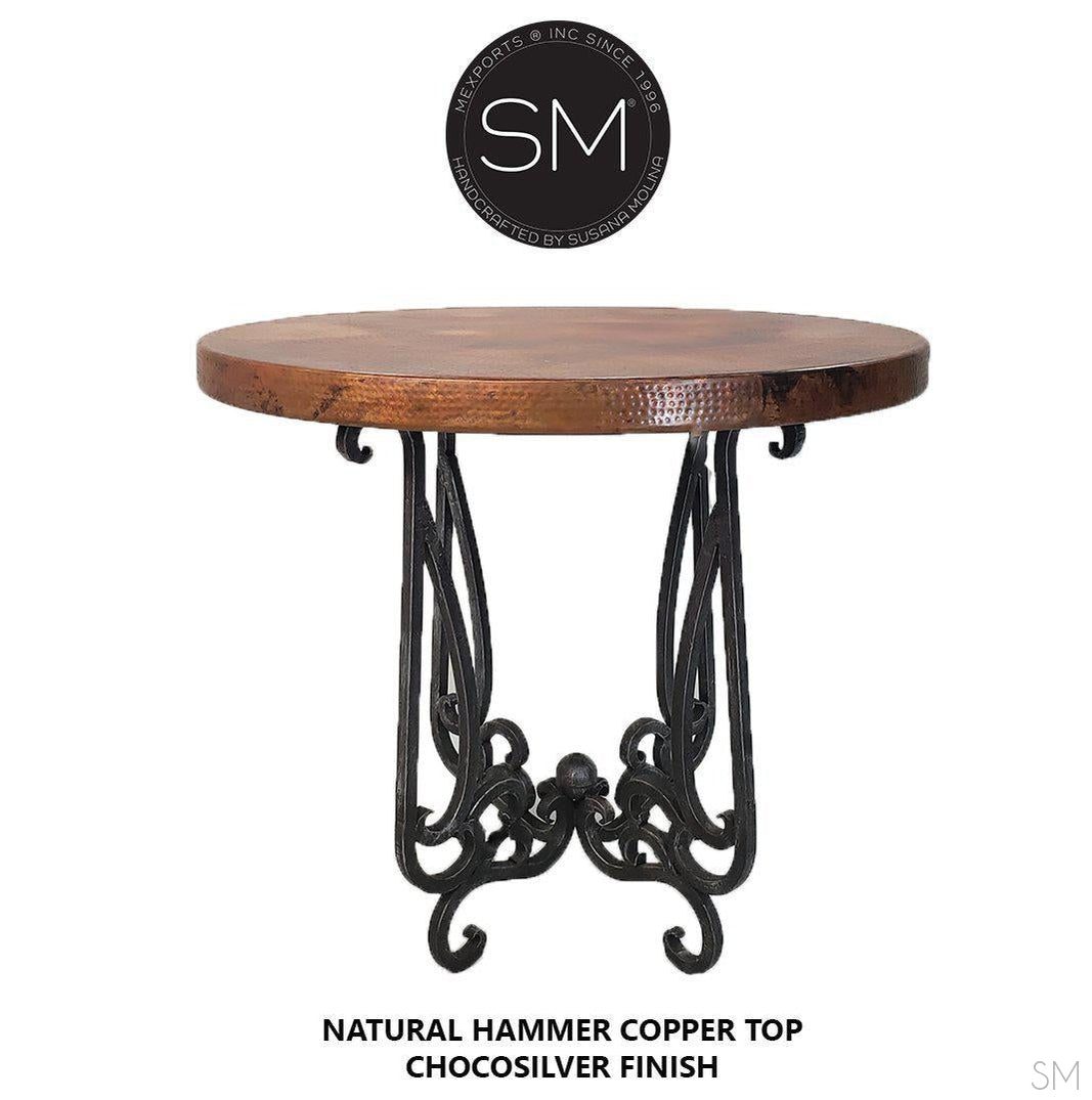 Mexports by Susana Molina 48" Natural Hammered Copper Top Round High Pub Tables