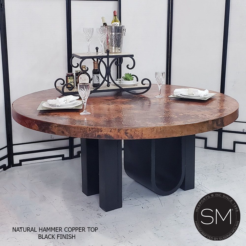 Mexports by Susana Molina 48" Natural Hand Hammered Copper Round Dining Table With Nailheads on Edge