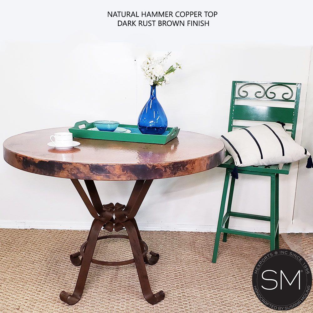 Mexports by Susana Molina 48" Natural Vintage Hammered Copper Round Bar Table