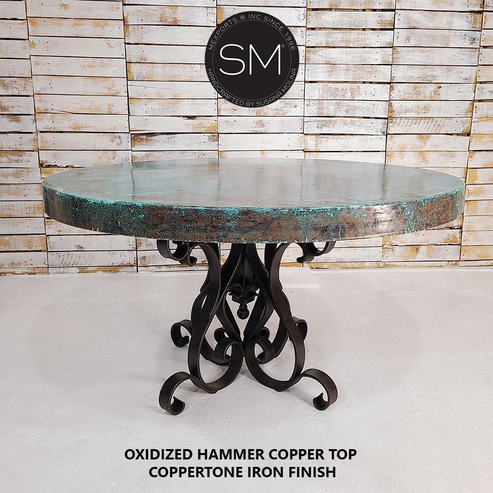 Mexports by Susana Molina 48" Oxidized Hammer Copper Round Dining Table