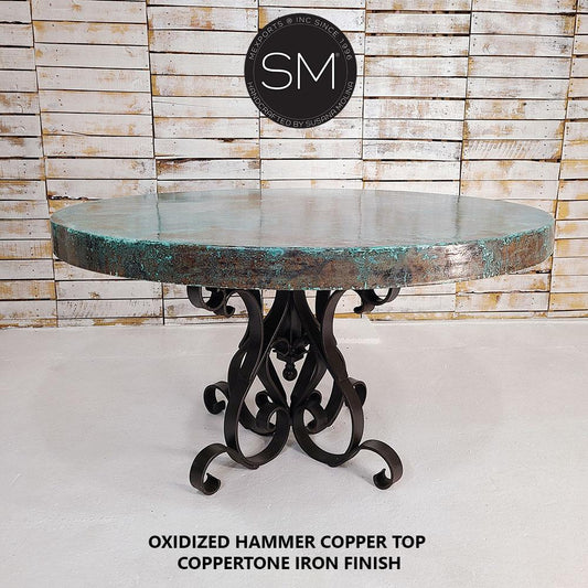 Mexports by Susana Molina 48" Oxidized Hammer Copper Round Dining Table