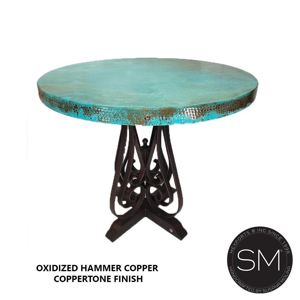 Mexports by Susana Molina 48" Oxidized Hammer Copper Top High End Round Bar Table