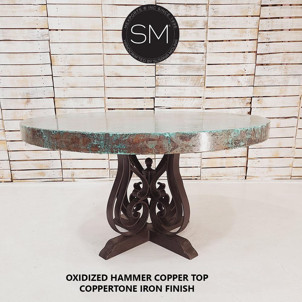 Mexports by Susana Molina 48" Oxidized Hammered Copper Round Dining Table