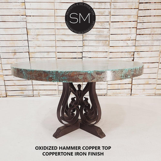 Mexports by Susana Molina 48" Oxidized Hammered Copper Round Dining Table