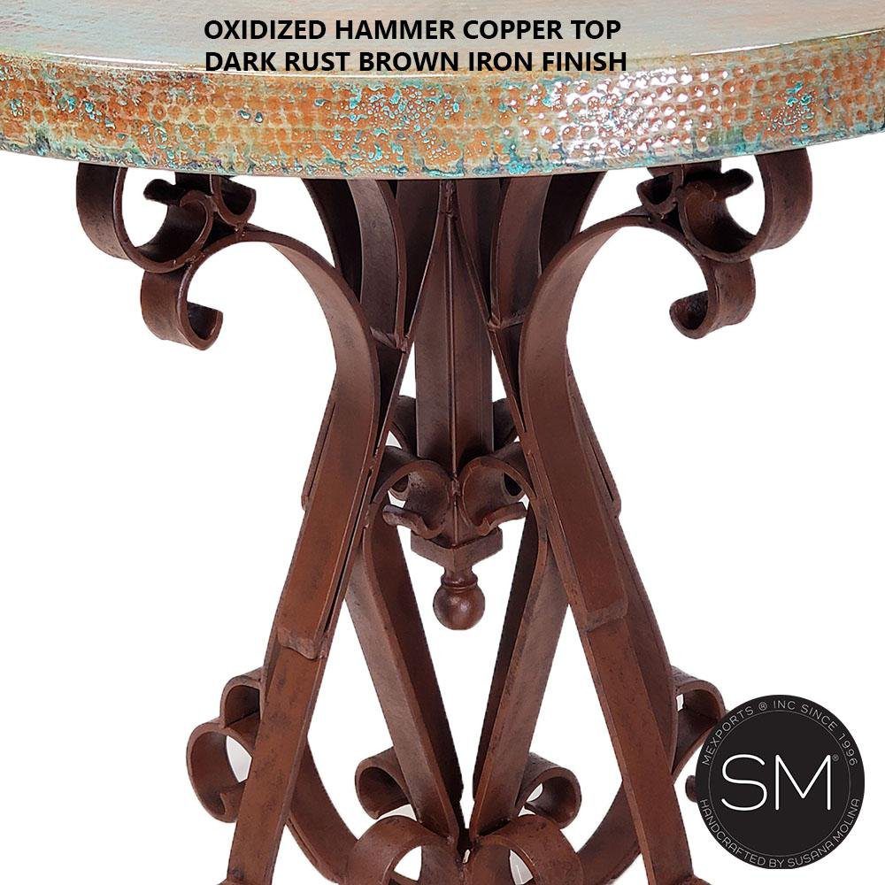 Mexports by Susana Molina 48" Oxidized Hammered Copper Top Round Bistro and Pub Table