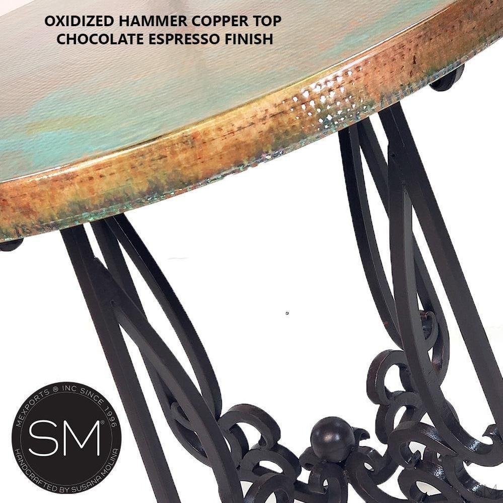 Mexports by Susana Molina 48" Oxidized Hammered Copper Top Round High Pub Tables