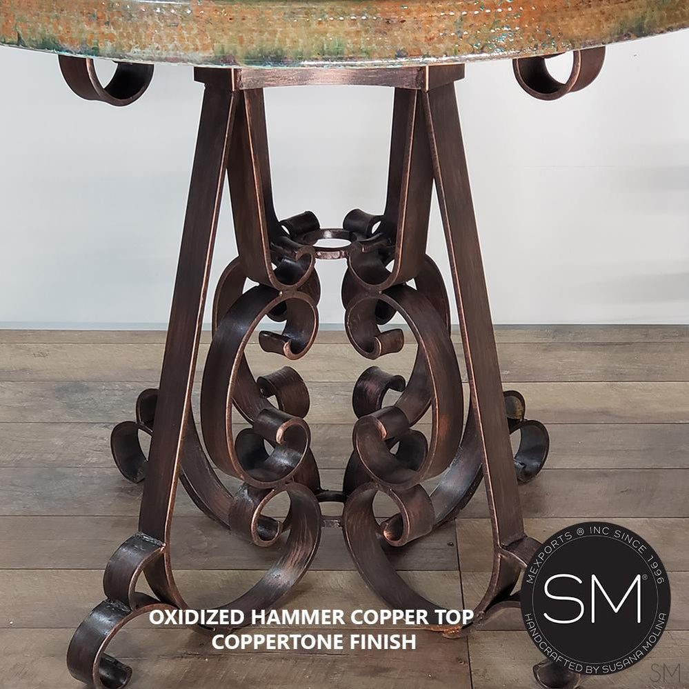 Mexports by Susana Molina 48" Oxidized Hammered Copper Top Round Modern Bar Table With Nails