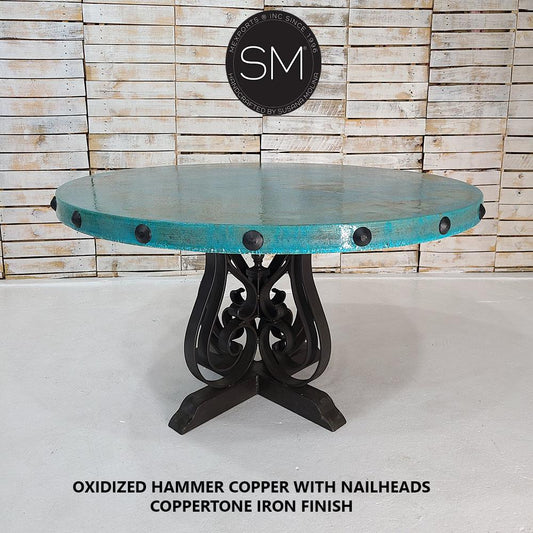 Mexports by Susana Molina 48" Oxidized Hammered Copper With Nailheads on Edge Round Dining Table