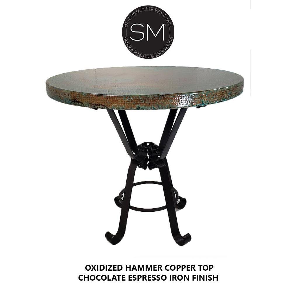 Mexports by Susana Molina 48" Oxidized Vintage Hammered Copper Round Bar Table