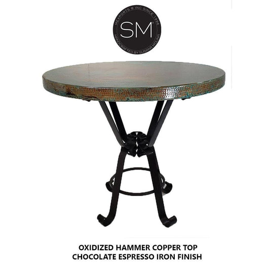 Mexports by Susana Molina 48" Oxidized Vintage Hammered Copper Round Bar Table
