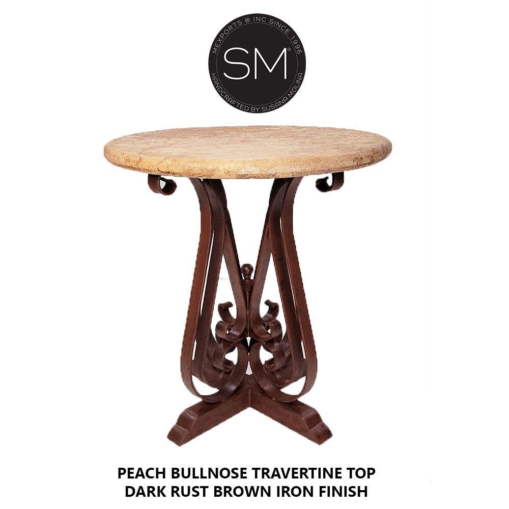 Mexports by Susana Molina 48" Peach Bullnose Edge Modern Travertine Round Patio Bar Table