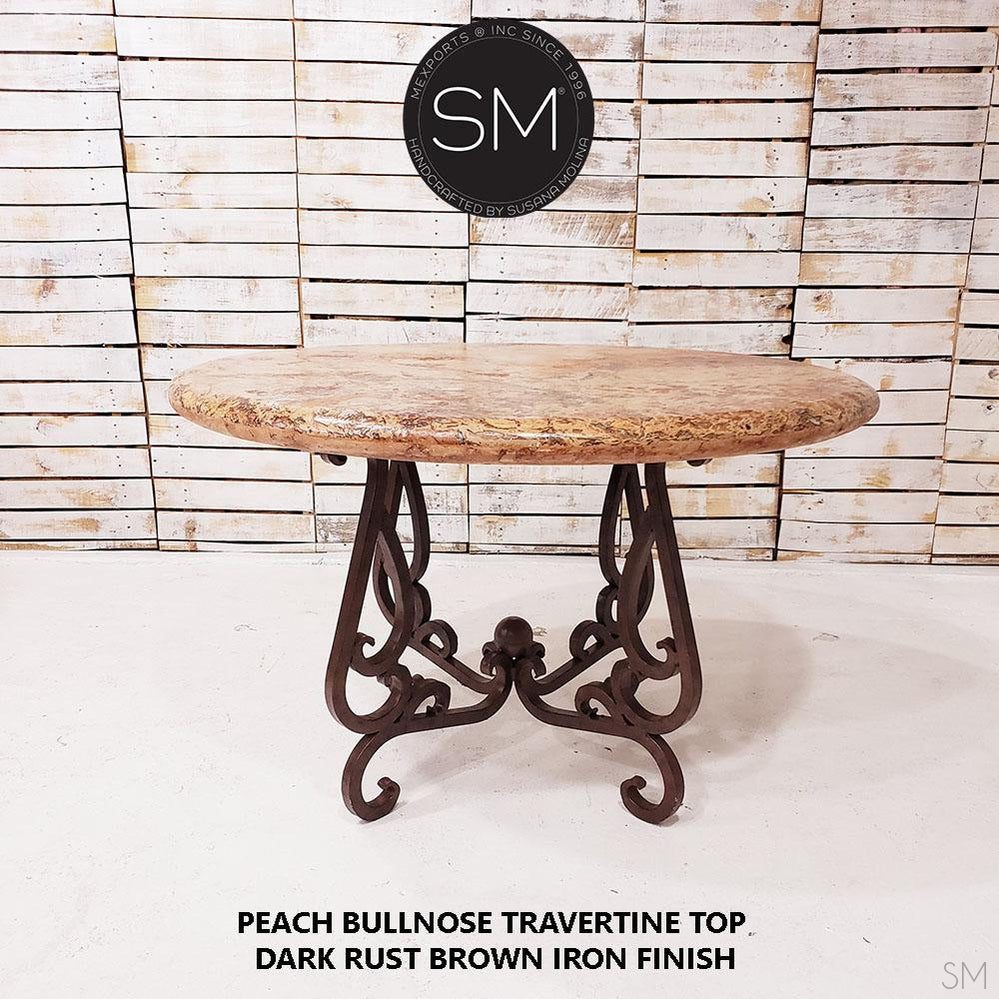 Mexports by Susana Molina 48" Peach Bullnose Edge Travertine Stone Top Modern Dining Table