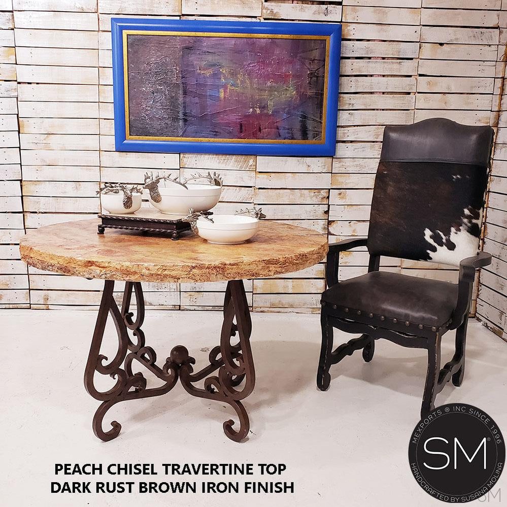 Mexports by Susana Molina 48" Peach Chisel Edge Travertine Stone Top Modern Dining Table