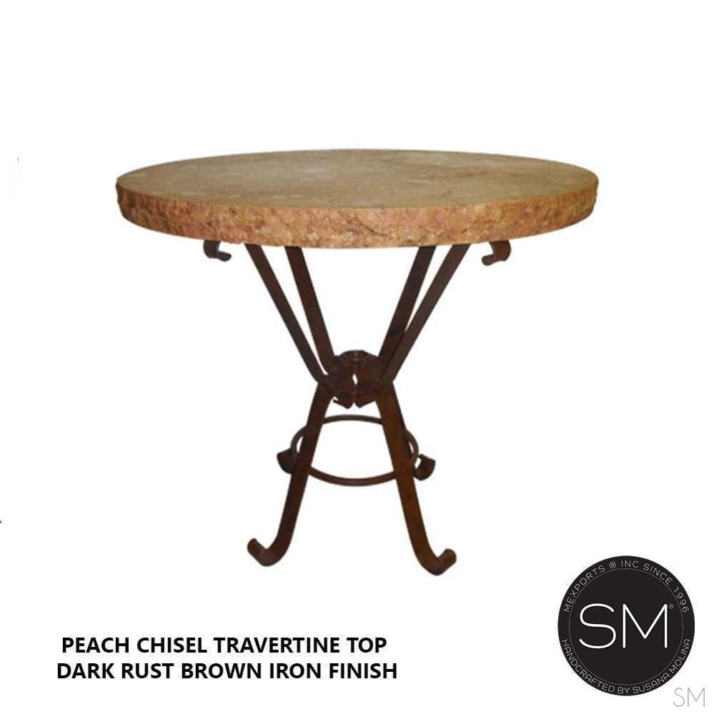 Mexports by Susana Molina 48" Peach Chiseled Edge Luxury Outdoor Travertine Round Bar Table