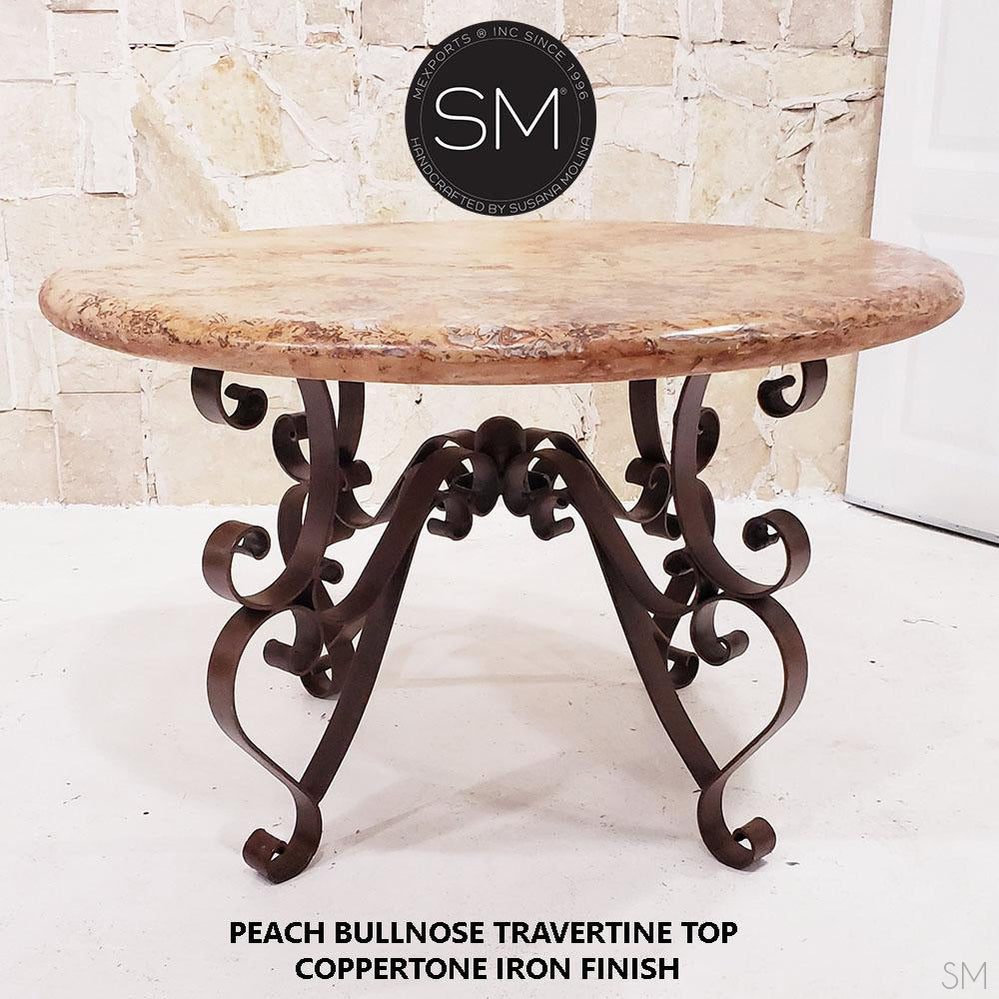 Mexports by Susana Molina 48" Peach Travertine Bullnose Edge Luxury Round Dining Table