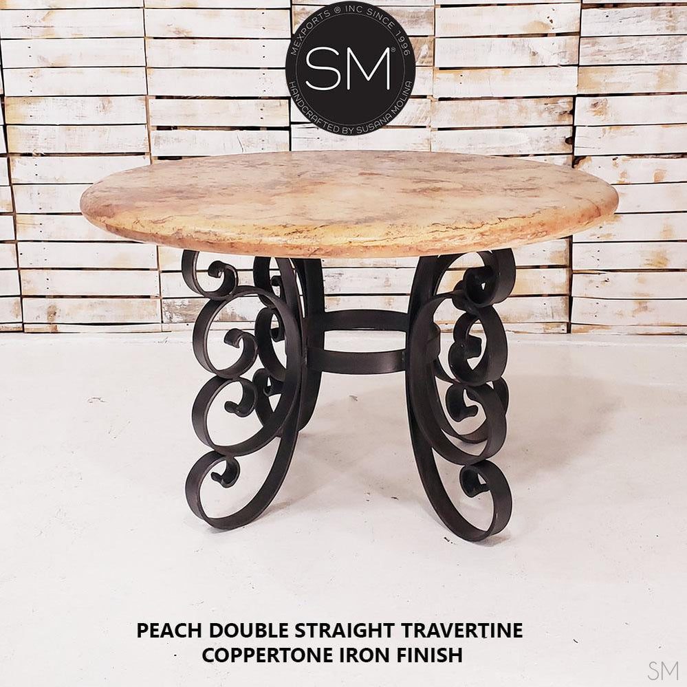 Mexports by Susana Molina 48" Peach Travertine Bullnose Edge Round Modern Outdoor Dining Table
