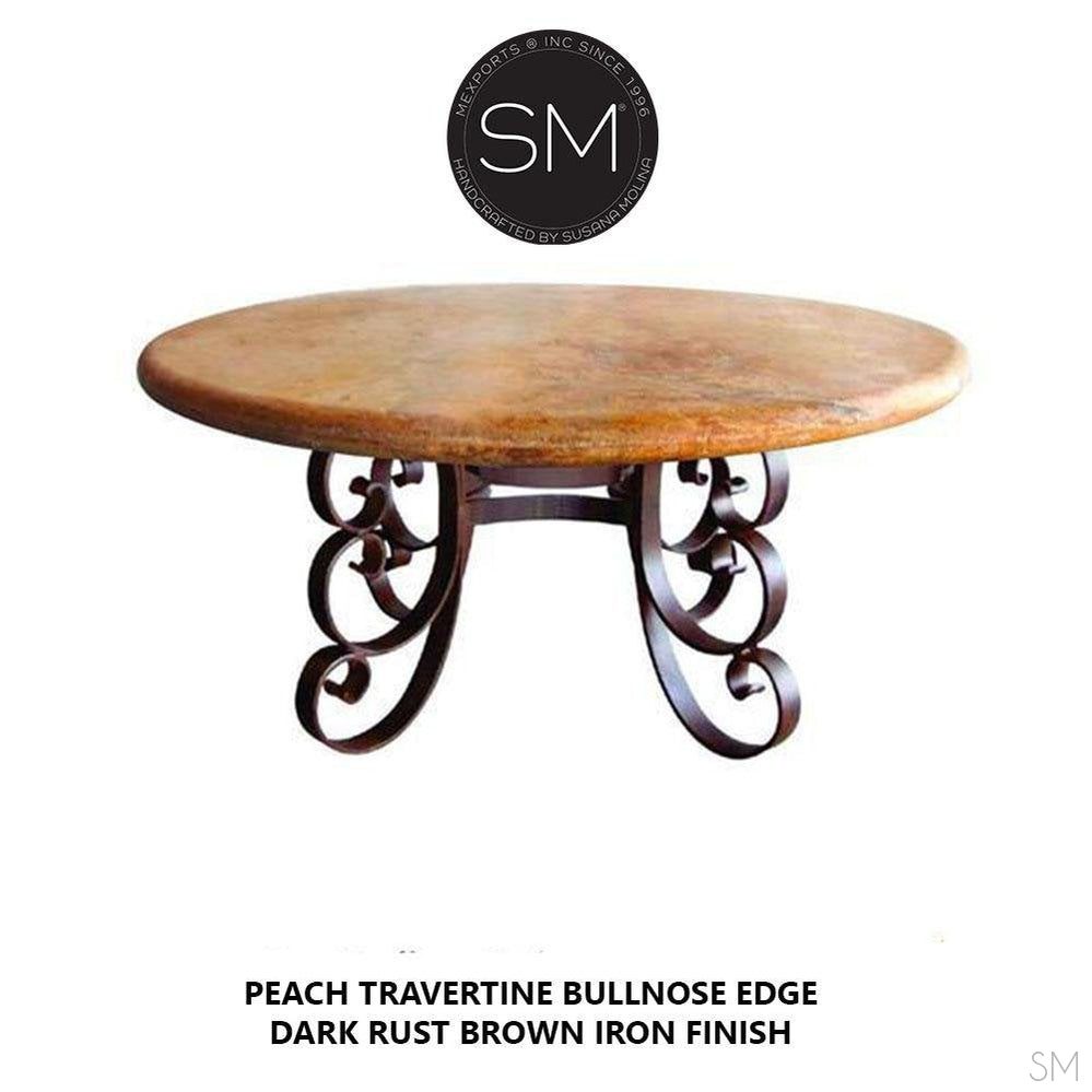 Mexports by Susana Molina 48" Peach Travertine Bullnose Edge Round Modern Outdoor Dining Table
