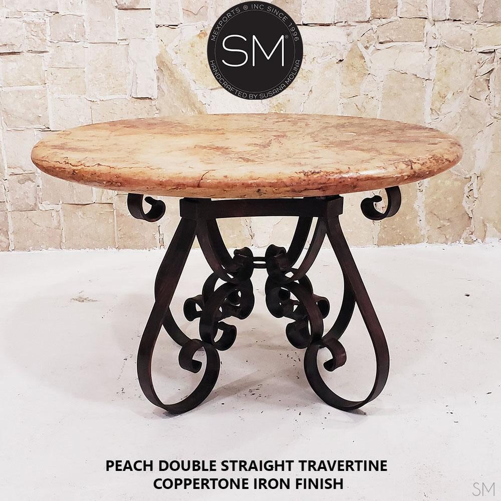 Mexports by Susana Molina 48" Peach Travertine Bullnose Edge Round Vintage Outdoor Dining Table