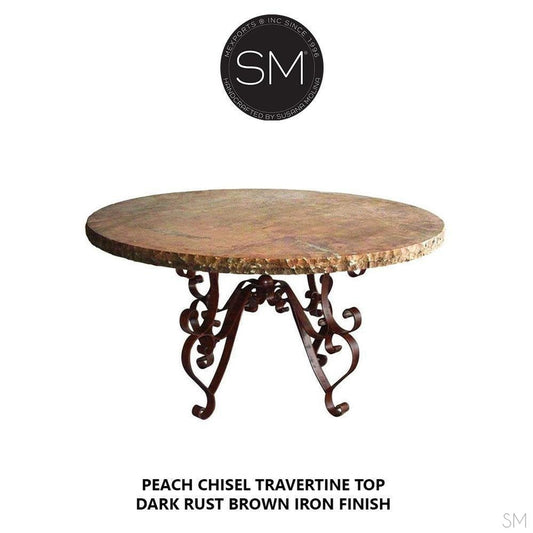 Mexports by Susana Molina 48" Peach Travertine Chisel Edge Luxury Round Dining Table