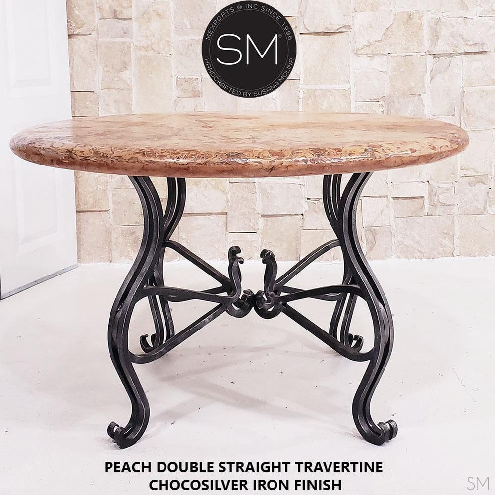 Mexports by Susana Molina 48" Peach Travertine Top Bullnose Edge Round Dining Table