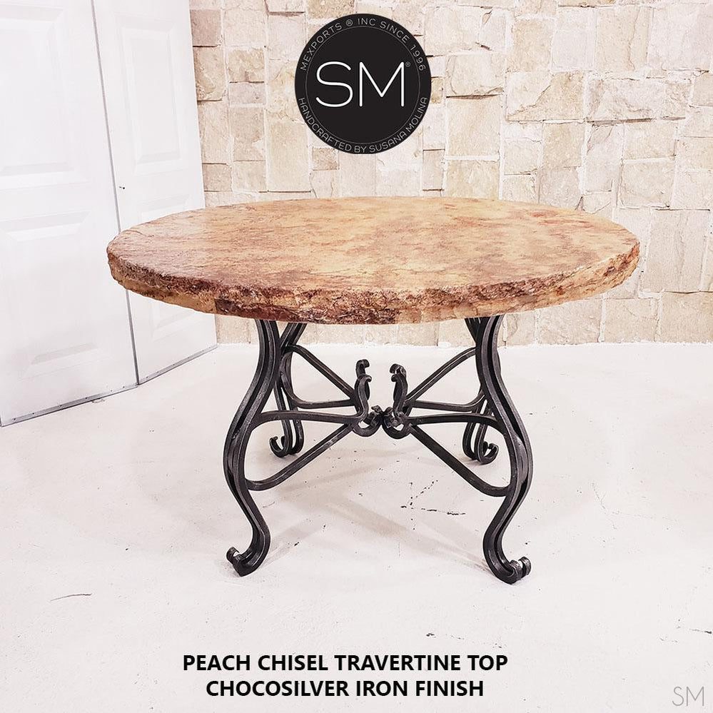 Mexports by Susana Molina 48" Peach Travertine Top Chisel Edge Round Dining Table