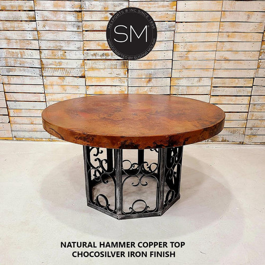 Mexports by Susana Molina 48" RD x 30" H Natural Hammer Copper Top Round Dining Table