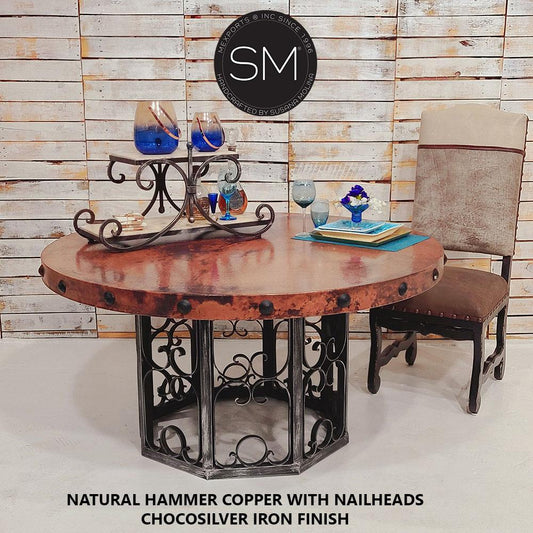 Mexports by Susana Molina 48" RD x 30" H Natural Hammer Copper Top With Nailheads Round Dining Table