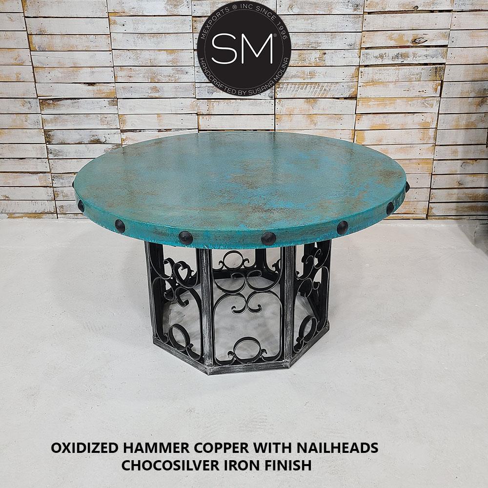 Mexports by Susana Molina 48" RD x 30" H Oxidized Hammer Copper Top With Nailheads Round Dining Table