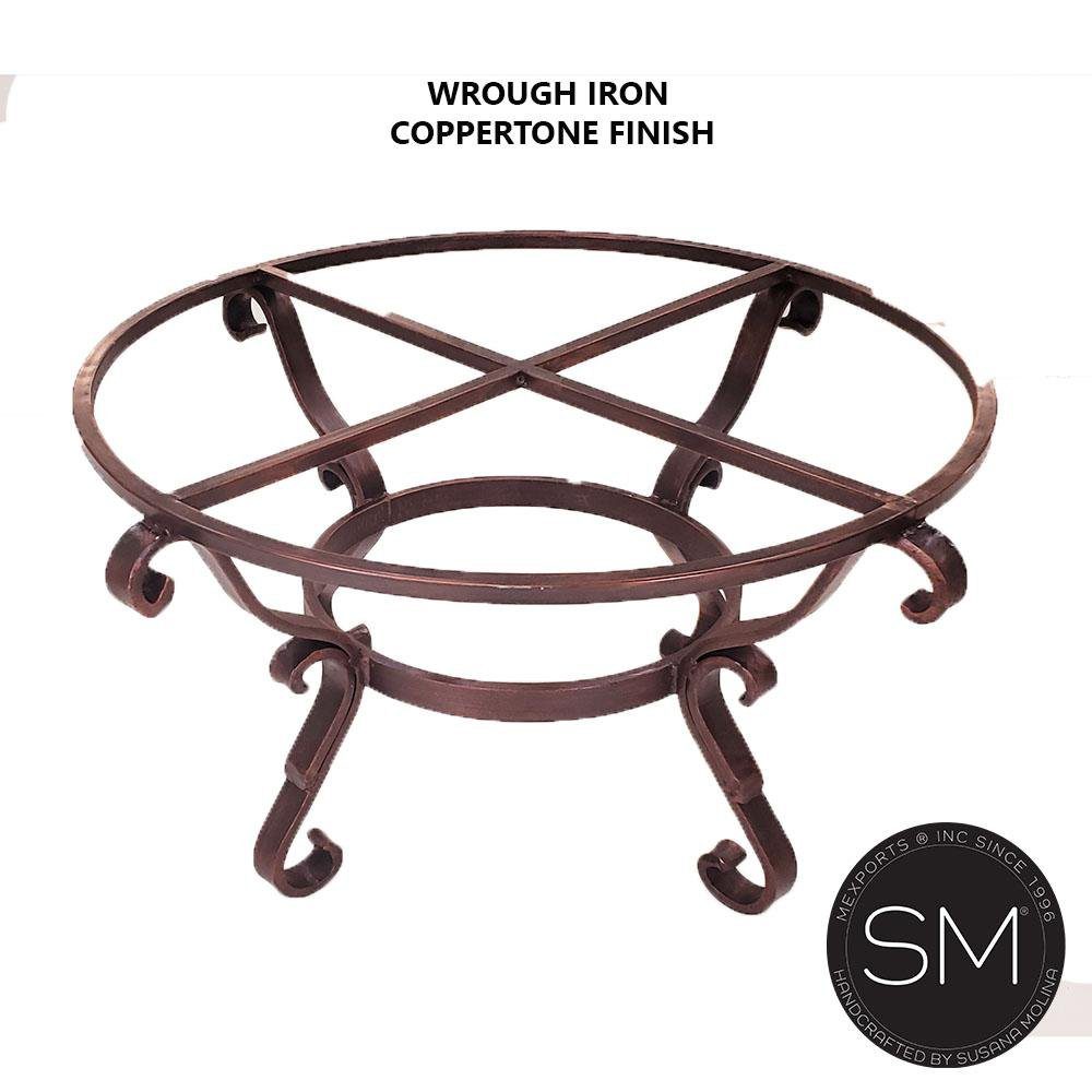 Mexports by Susana Molina 48" Solid Mesquite Wood Top Gold Citrine Inlay With Nailheads on Edge Round Coffee Table
