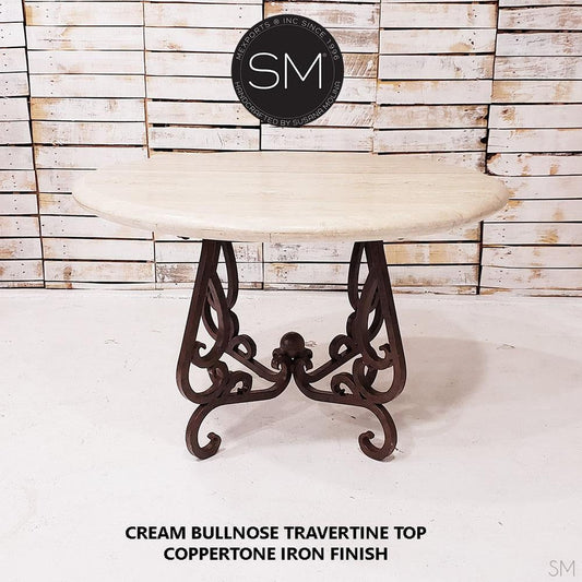 Mexports by Susana Molina 54" Cream Bullnose Edge Travertine Stone Top Modern Dining Table