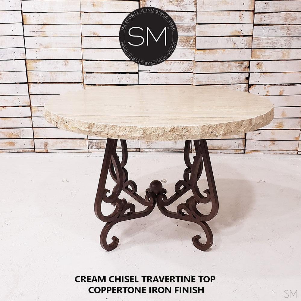 Mexports by Susana Molina 54" Cream Chisel Edge Travertine Stone Top Modern Dining Table