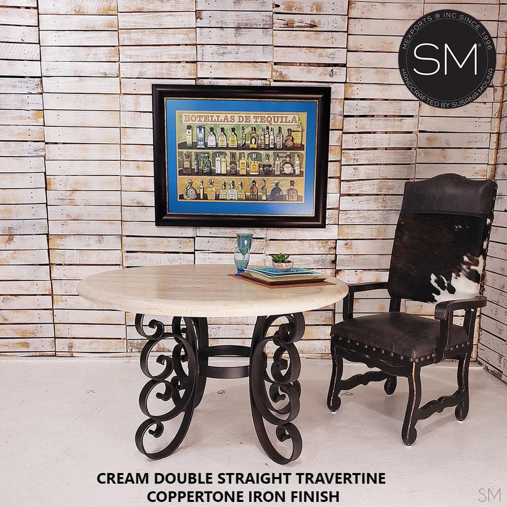 Mexports by Susana Molina 54" Cream Travertine Bullnose Edge Round Modern Outdoor Dining Table