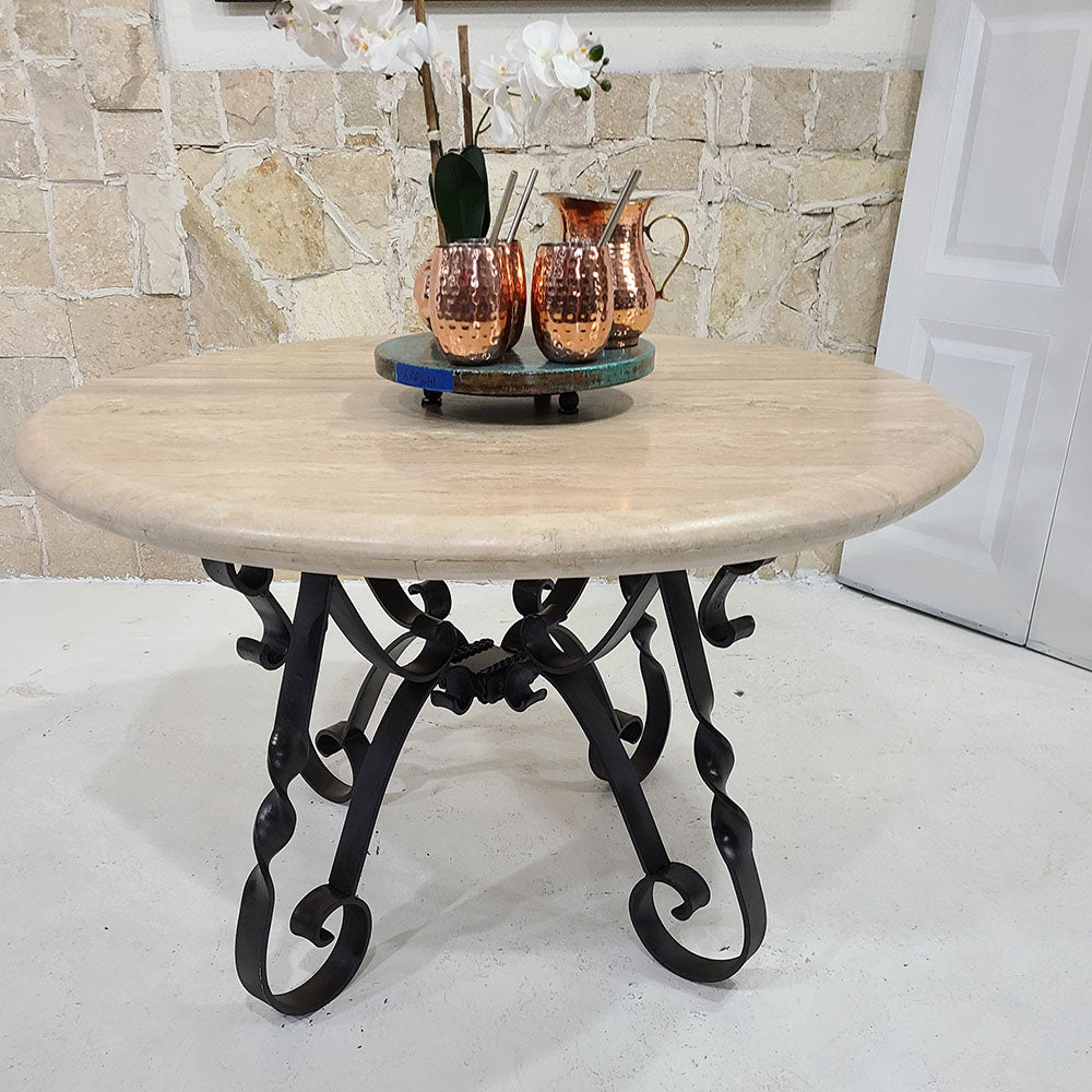 Mexports by Susana Molina 54" Cream Travertine Bullnose Edge Round Rustic Patio Dining Table