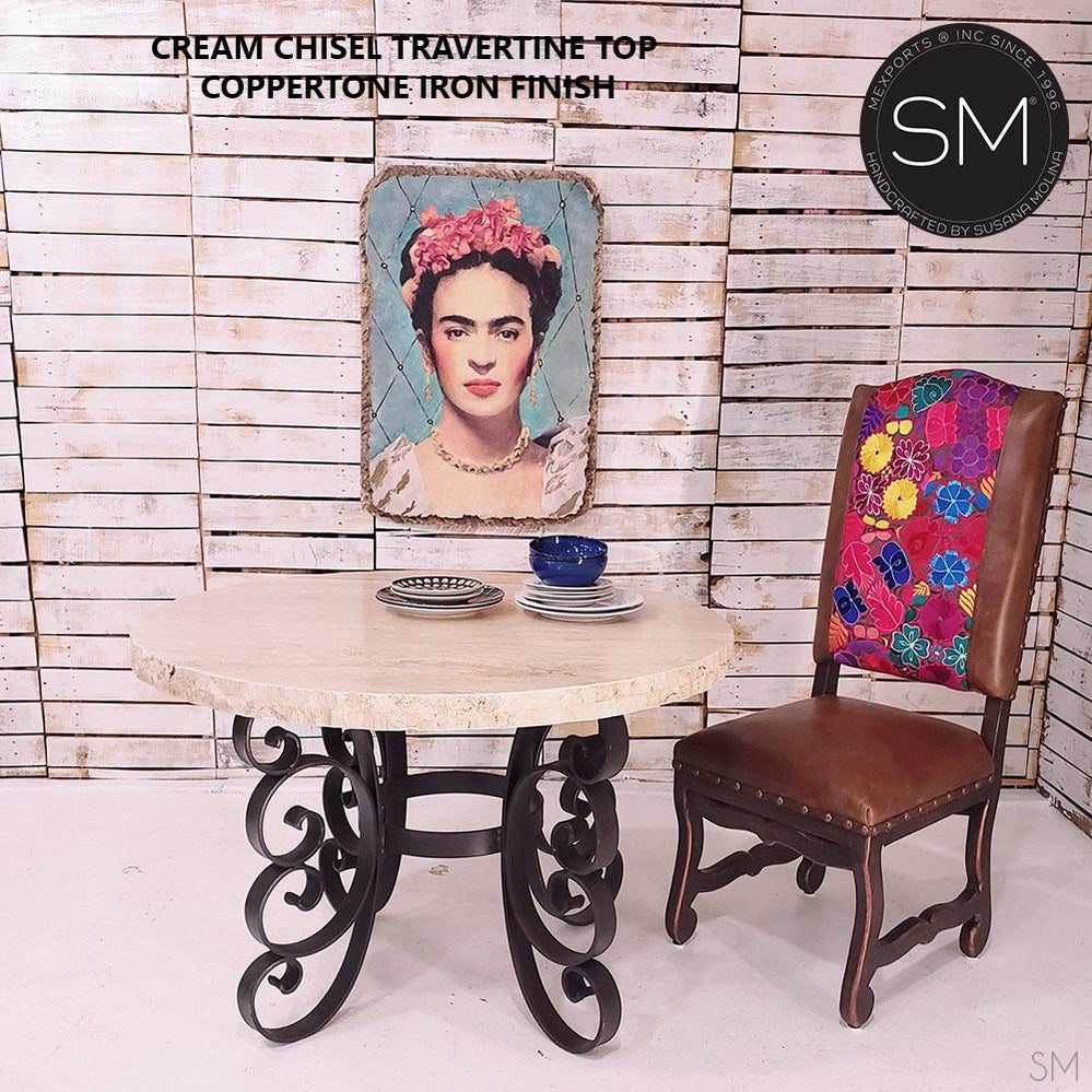 Mexports by Susana Molina 54" Cream Travertine Chisel Edge Round Modern Outdoor Dining Table