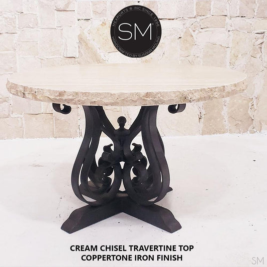 Mexports by Susana Molina 54" Cream Travertine Chisel Edge Sumptuous Dining Room Table