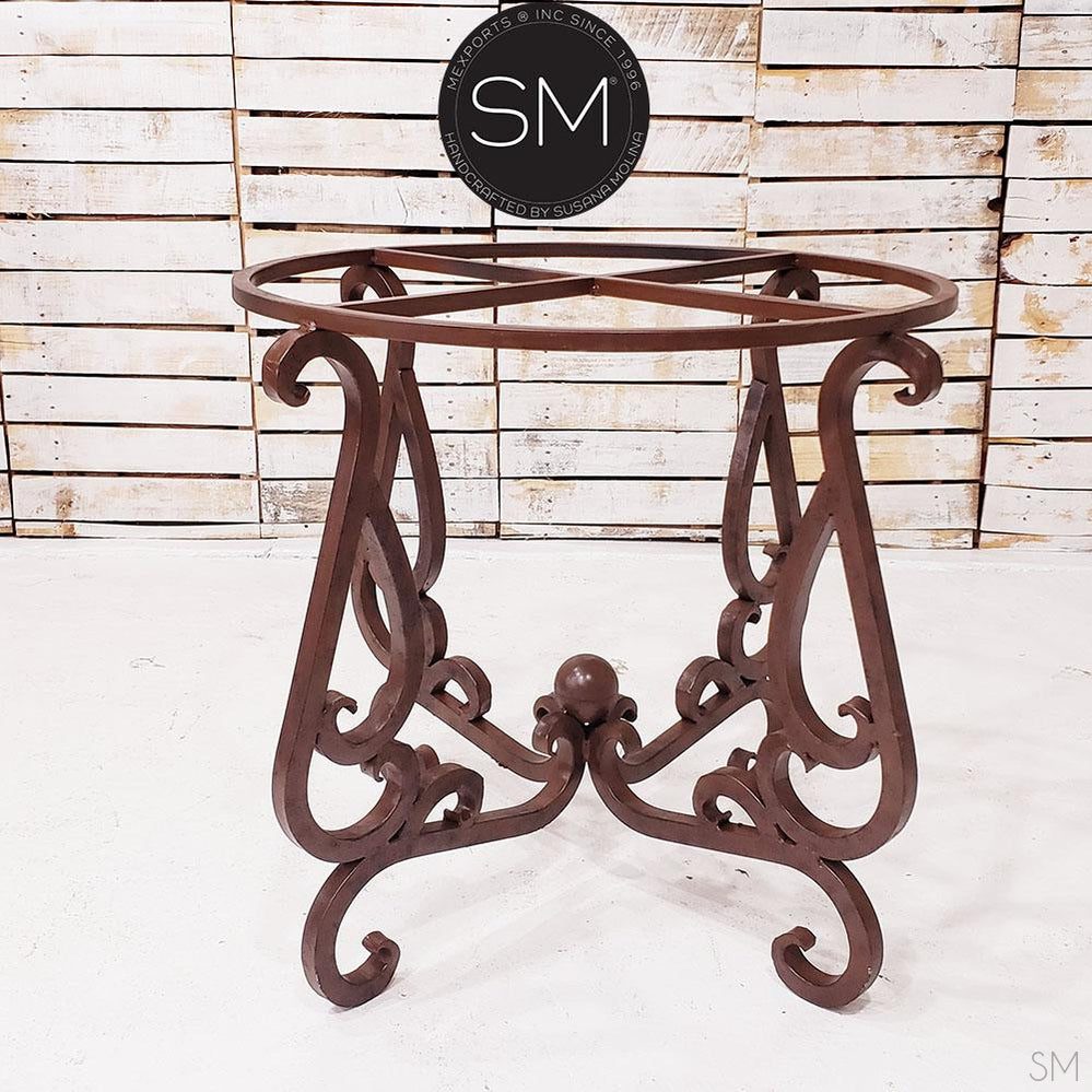 Mexports by Susana Molina 54" Mesquite Wood Top Bullnose Edge Hammer Copper Inlay With Nailheads on Edge Round Dining Table