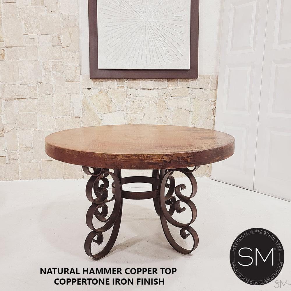 Mexports by Susana Molina 54" Natural Hammered Copper Round Dining Table With Hand-Forged Base
