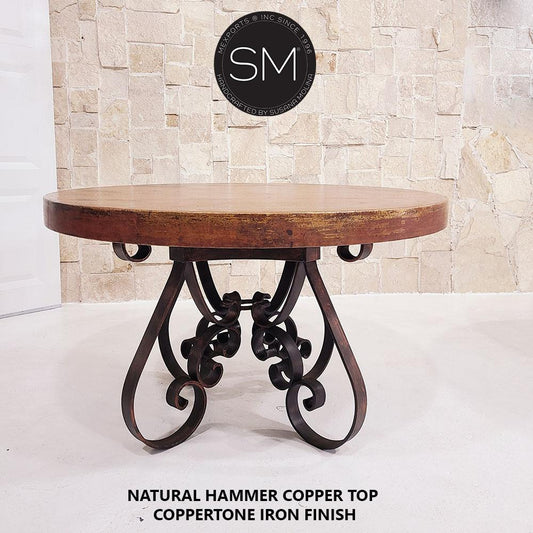 Mexports by Susana Molina 54" Natural Hammered Copper Wrought Iron Legs Round Dining Table