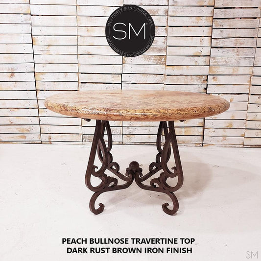 Mexports by Susana Molina 54" Peach Bullnose Edge Travertine Stone Top Modern Dining Table