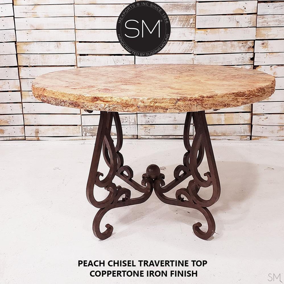 Mexports by Susana Molina 54" Peach Chisel Edge Travertine Stone Top Modern Dining Table
